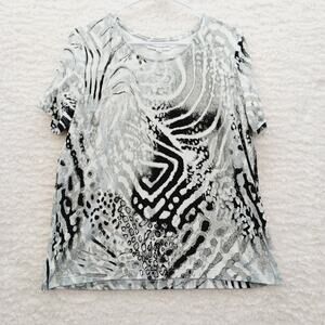 T-Shirt Women Black White Abstract Cute Goth Y2K Festivalcore Maximalist Size L